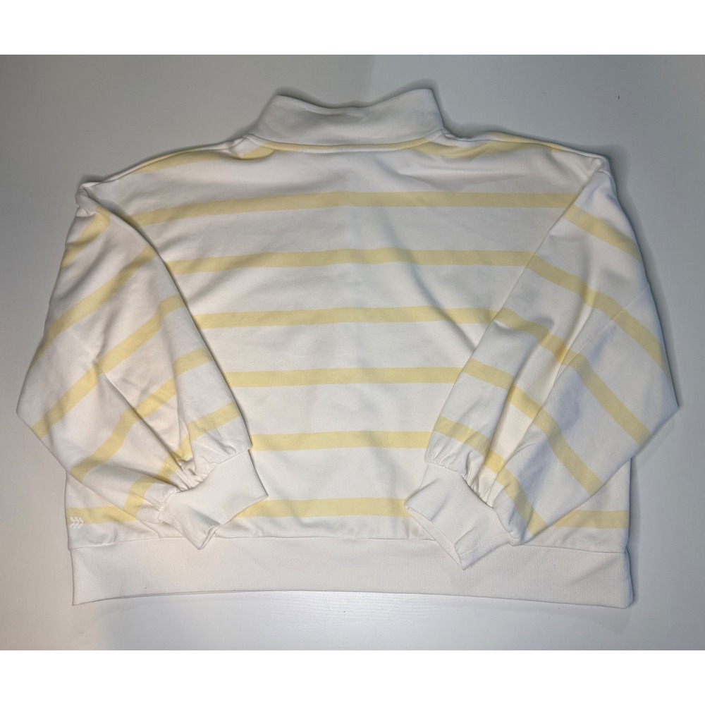 All in Motion Womens XXL French Terry Sweatshirt Yellow White Striped Snap Mock - Picture 2 of 3